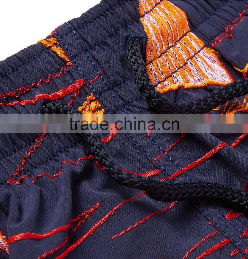 2017 hot sale summer shorts men beach Mid-Length Embroidered custom made 100% nylon Swim Shorts wholesale