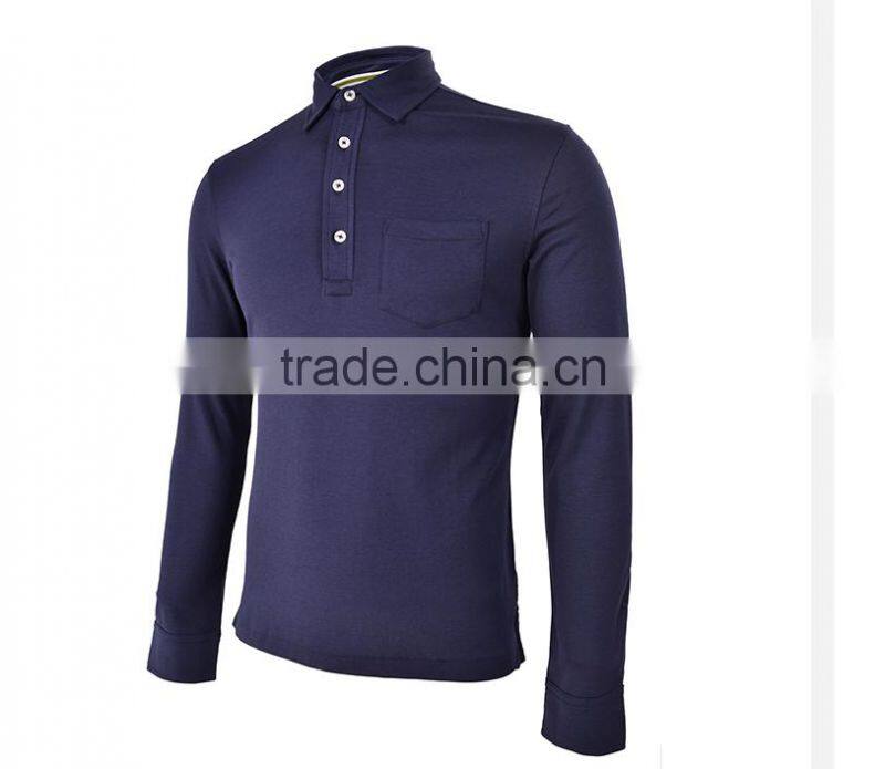 Mens new design wholesale long sleeve polo shirt with pocket