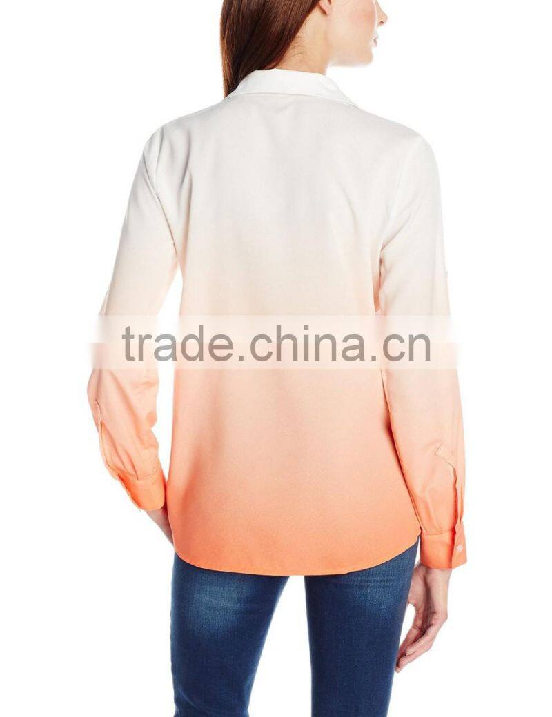Women's Dip Dye Roll Sleeve gradient Top shirt clothes