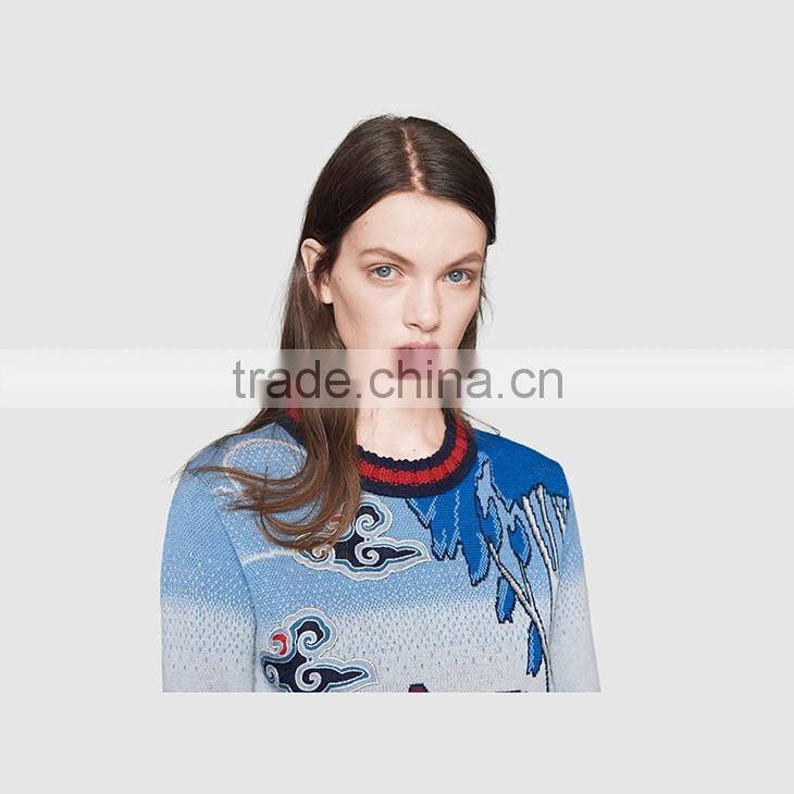 high quality custom Spring new three-dimensional castle pattern round neck collar sweater