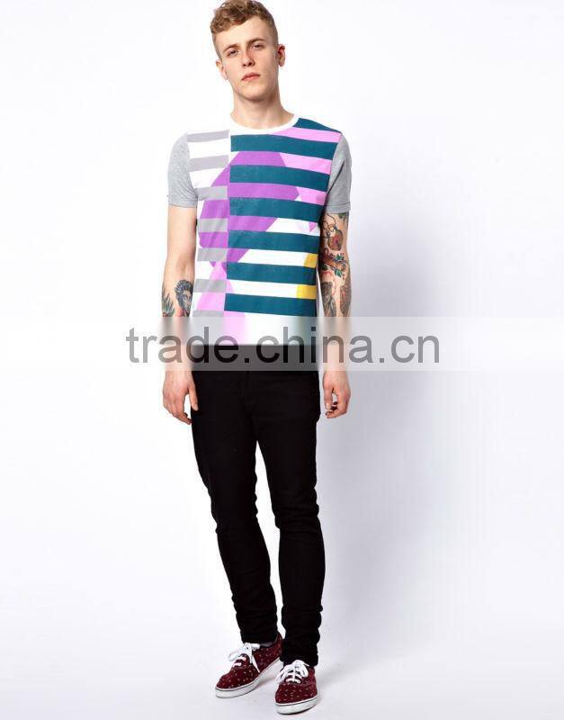 Contrast Sleeves Men Stripe Tee Shirt