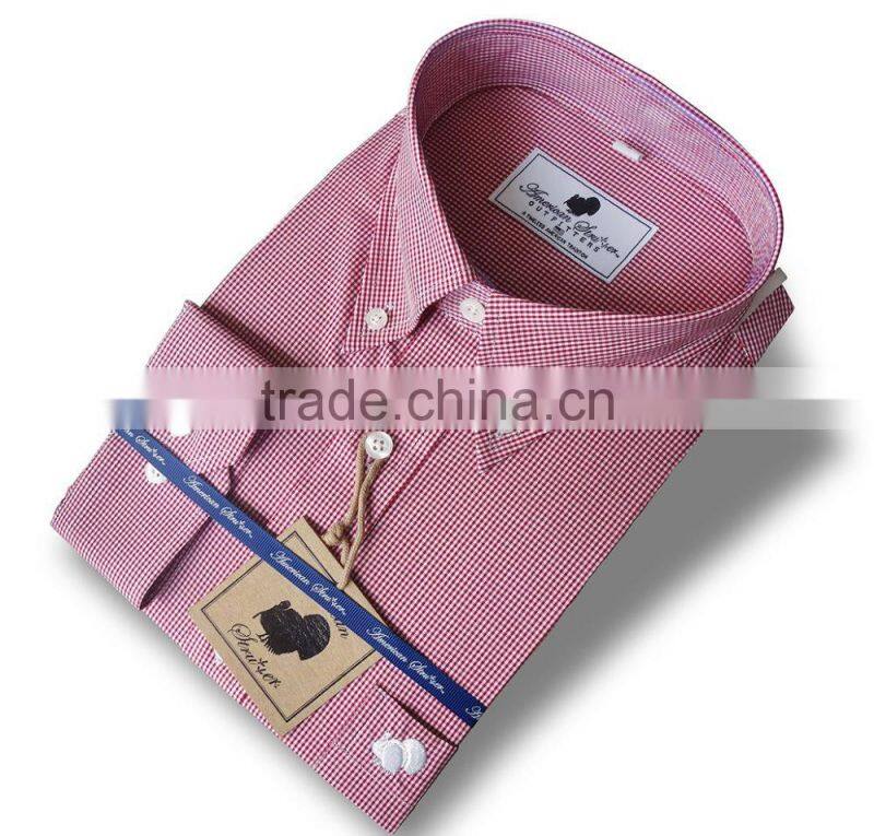 garment 100% cotton new fashion gingham men dress shirt with embroidery men shirt