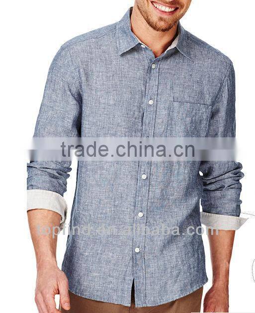 100% Leisured linen jeans style long sleeve Men shirts
