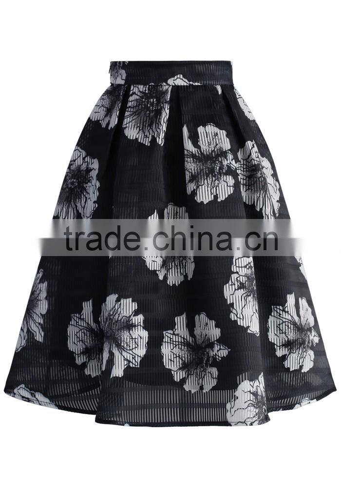 2016 Guangzhou Shandao Hot Selling Summer New Arrivals Casual Knee Length Ruffle A Line Printed Models Girls Skirts