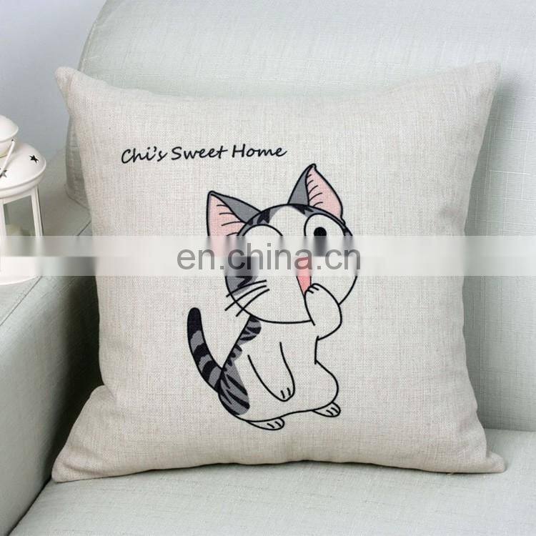 2016 Wholesale Home Decor Digital Printing Cotton And Linen Pillow Cat Cartoon Cushion
