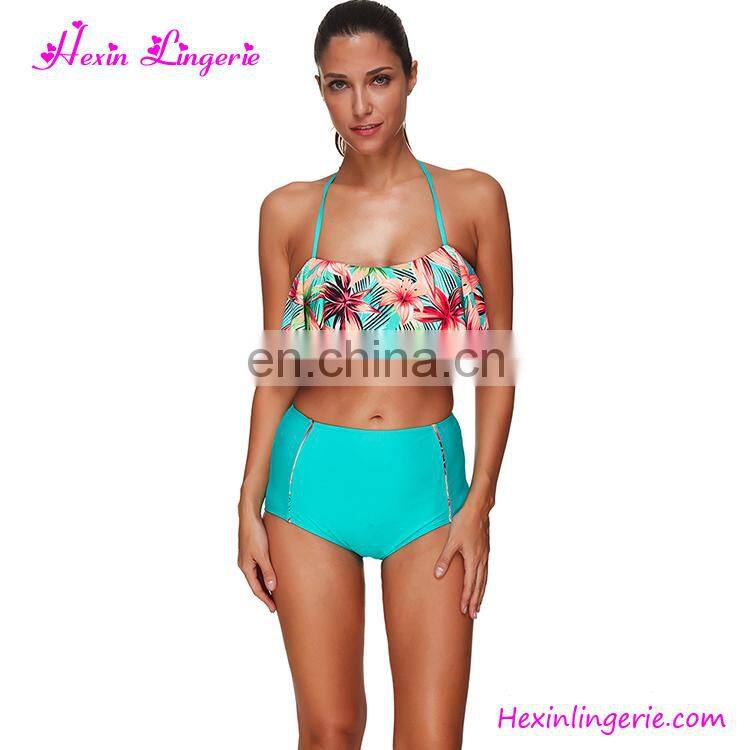 Wholesale No Moq Green Beach Open Beautiful Printed Woman Saxi Bikini