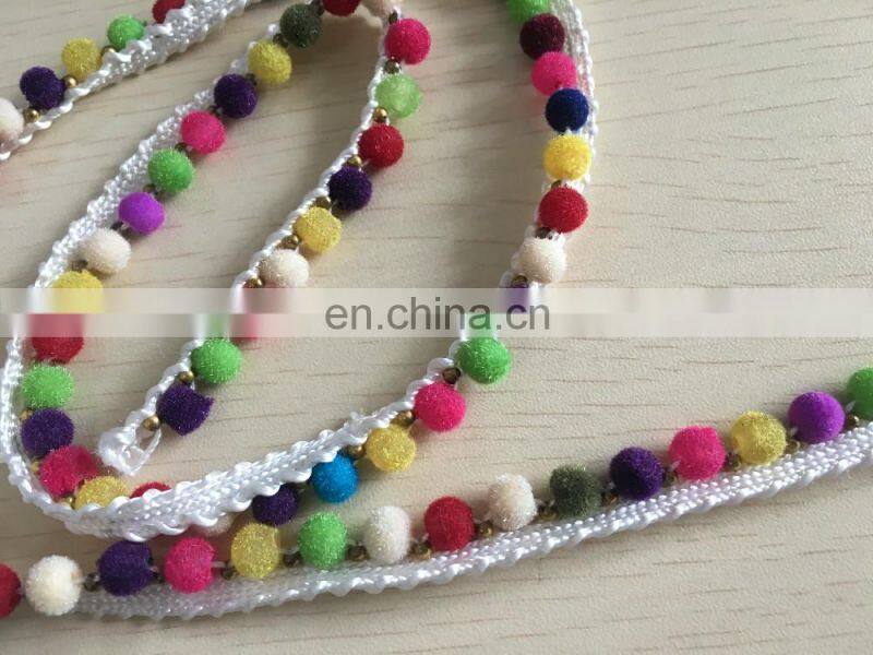 China 2017colorful tape sewing with fringe/tassel yards wholesale pom pom trim