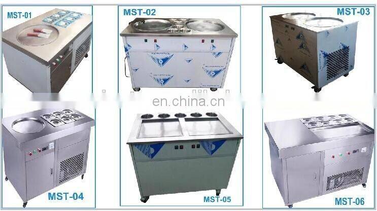 Fried Ice Cream Machine Single Round Pan Ice Cream Roll Machine with Salad Fruits Workbench 6pcs Tanks Cooling