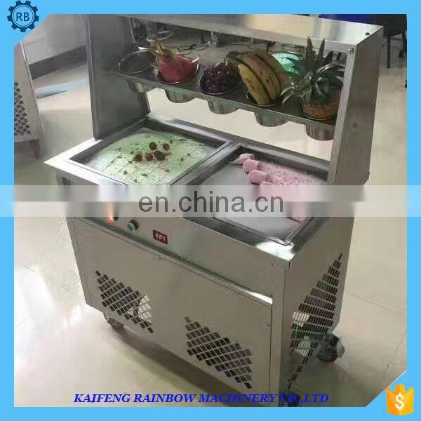 Manual Single Frying roll ice cream machine with2/4/6/8 fruit containers/industrial flat pan fried yogurt