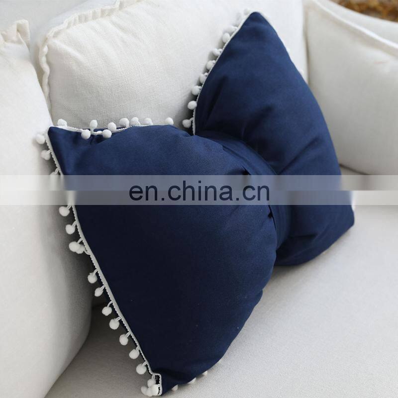 i@home INS solid color striped cute ball bow pillow bedside sofa pillow cushion cover with core