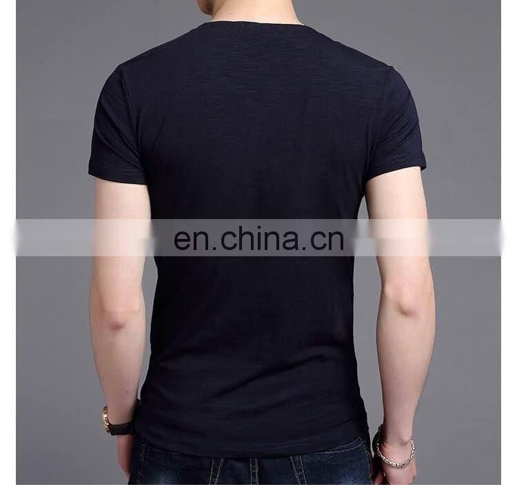 New arrival mock v neck buttons collar wholesale t shirts full hand designer ruched t shirt for big man