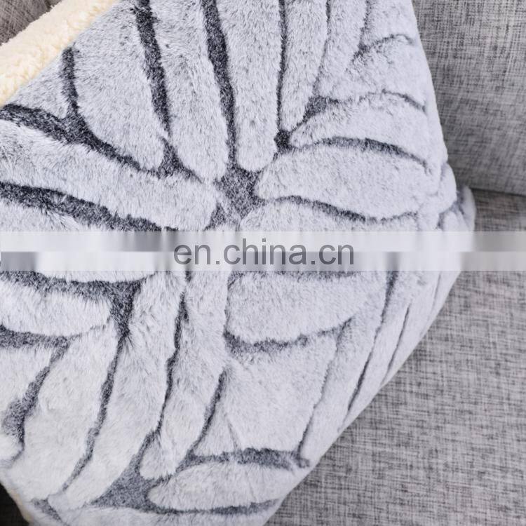 Decorative Luxury Warm sofa 100% polyester cutting rabbit faux fur square shape gray cushion custom cushions