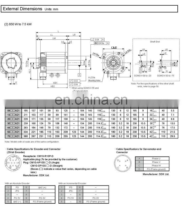 YASKAWA SGMGV series 850W servo motor SGMGV-09ADC61