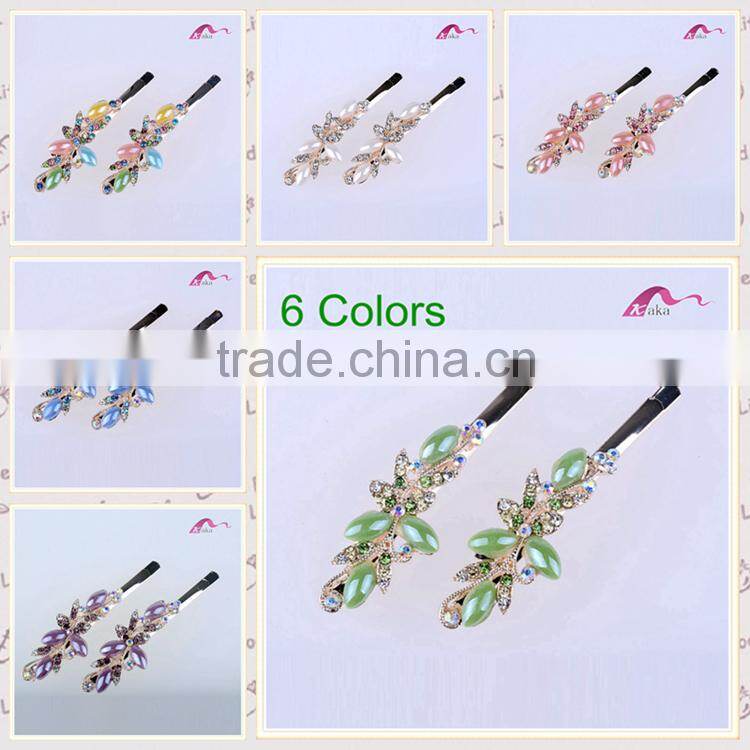 Multi Colors Elegant Charming Hair Grips Top Quality Metal Crystal Decoration Flower Ceramic Beads Hair Clips For Girls