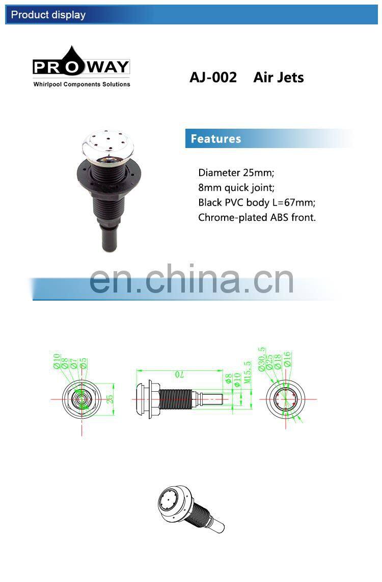 Whirlpool bathtub air jet with black PVC body Chrome-plated ABS surface treatment Bathtub spray air jet