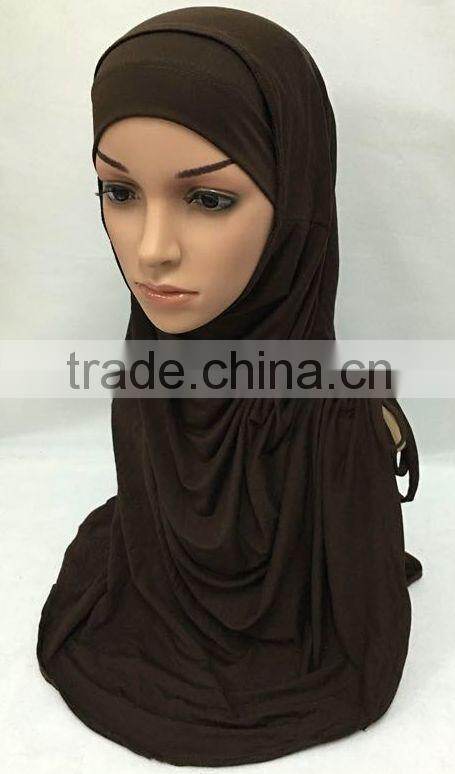 SOLID COLOR TWO PIECES modal COTTON HIJAB elastic long hejab