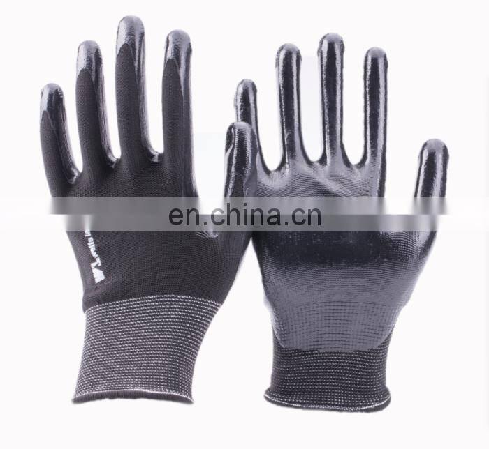 13 Gauge Seamless Knitted Polyester Smooth Finish BlACK Nitrile Coated Gloves