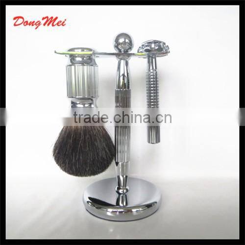 faux wood metal handle shaving brush set ,male shaving razor custom shaving set , shaving brush kits professional manufacturer