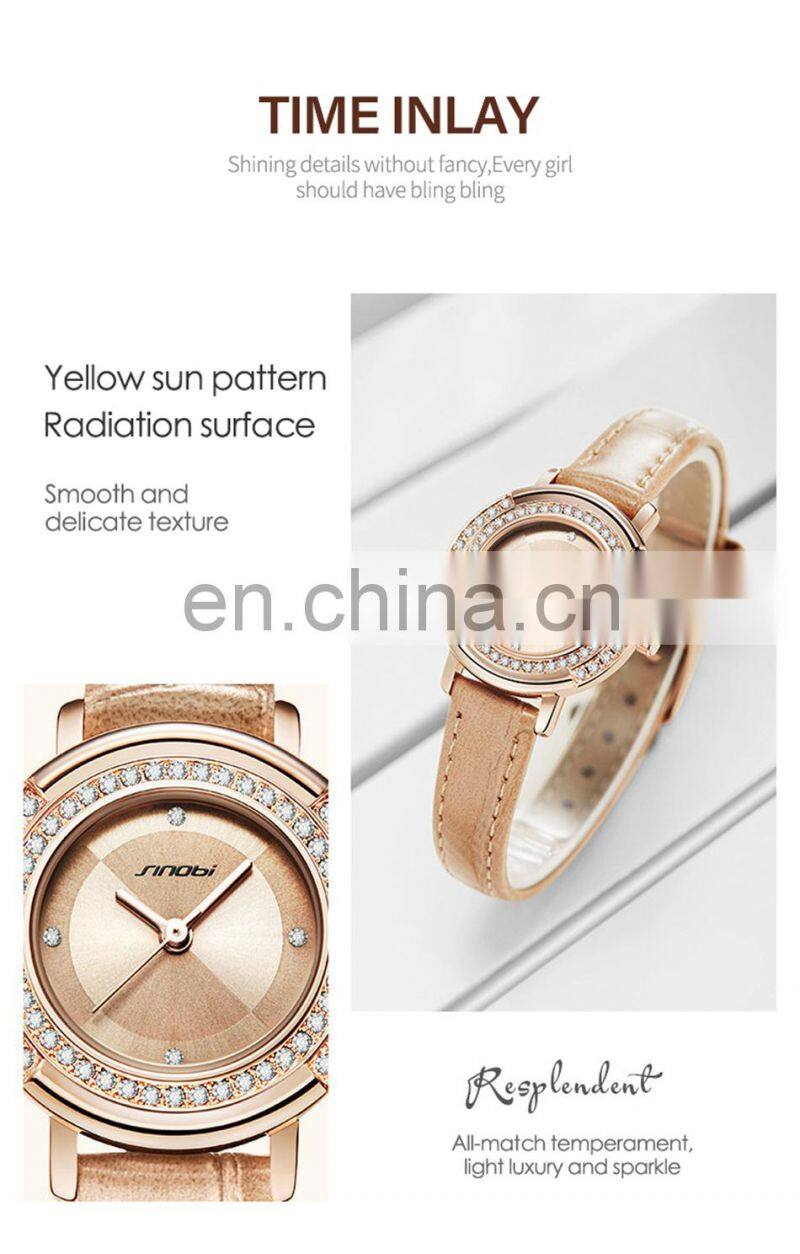 SINOBI Girls Leather Wristwatch S9841G Woman Gorgeous Watches OEM ODM Custom Logo Lady Watch Dazzling Hand Watch