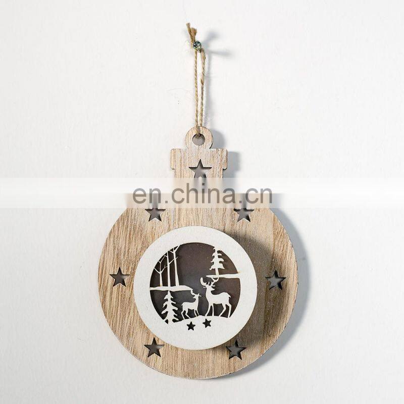 LED light Christmas Tree Star bell Wooden Pendants Ornaments Xmas Wood Crafts Kids Gift for Home Christmas Party Decorations