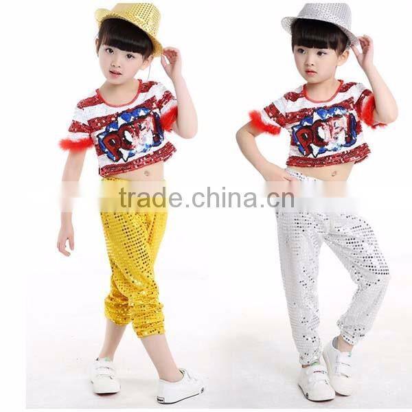 New Sequined Jazz Hip hop dance Costumes Stage Performance Clothing Boys and Girls Holiday Show kids hip hop Wear top +Pant