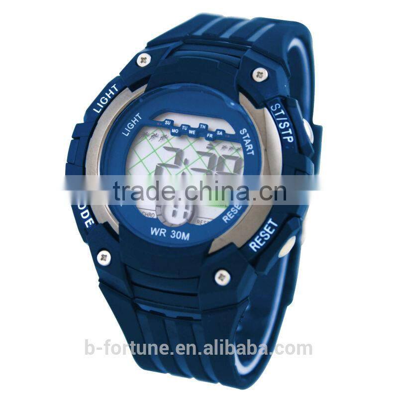 LP1343_BL Rubber Strap Blue color Chrono Alarm Date/Day Flashlight Tech Multifunction analog digital high tech watch