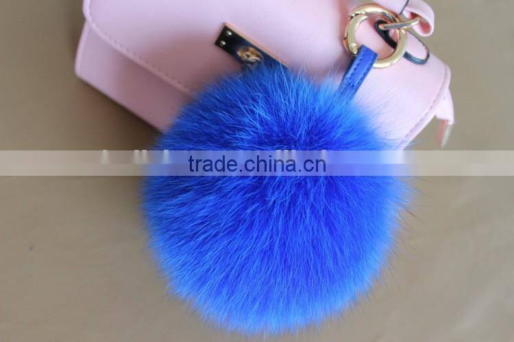 New Arrival Hot Selling 100% Real Fox Fur Pom Pom Leather Key Rings