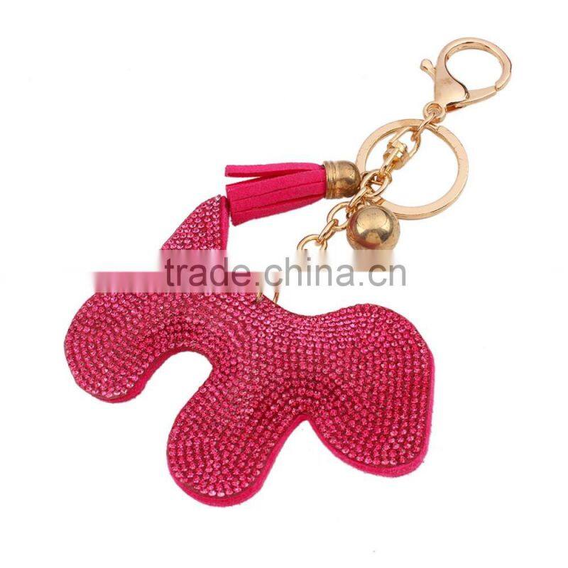 2016 Hot pink Dogs Pendant Keychain Bling Crystal Keychain Custom Wholesale 18k Gold Plated Lobster Clasp