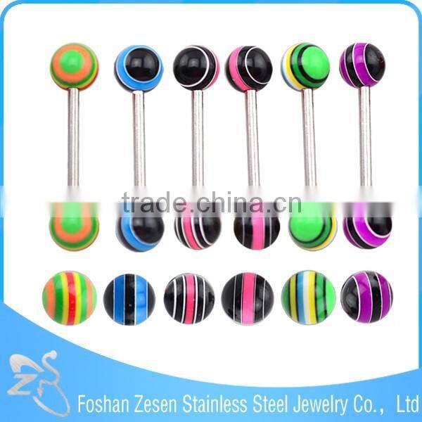 Factory direct sale surgical steel women colorful resin ball best design tongue ring