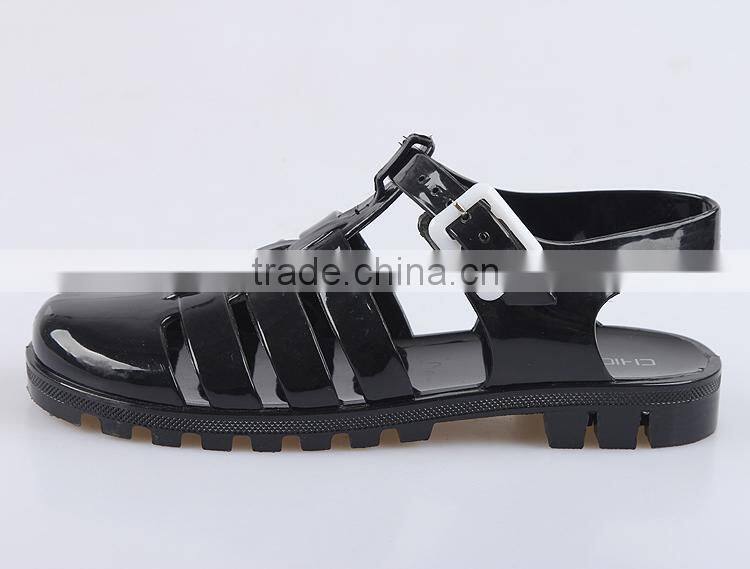 2015 flats pvc jelly shoes strap roman plastic lady sandals causal shoes