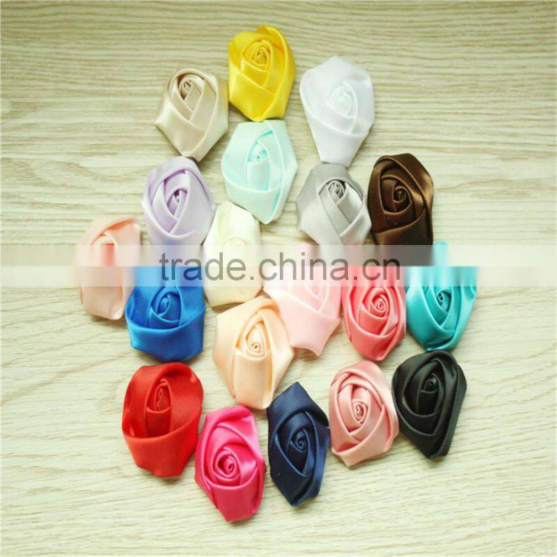 2pcs Shabby Chic Baby Doll lavender grey Satin Ribbon Rose Flower Applique Hair Bow