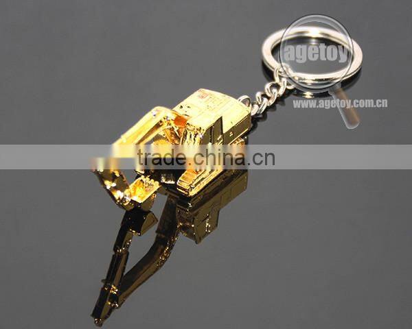 3D Excavator Shaped Three-dimensional Gold Color Alloy Metal Excavator Keychain