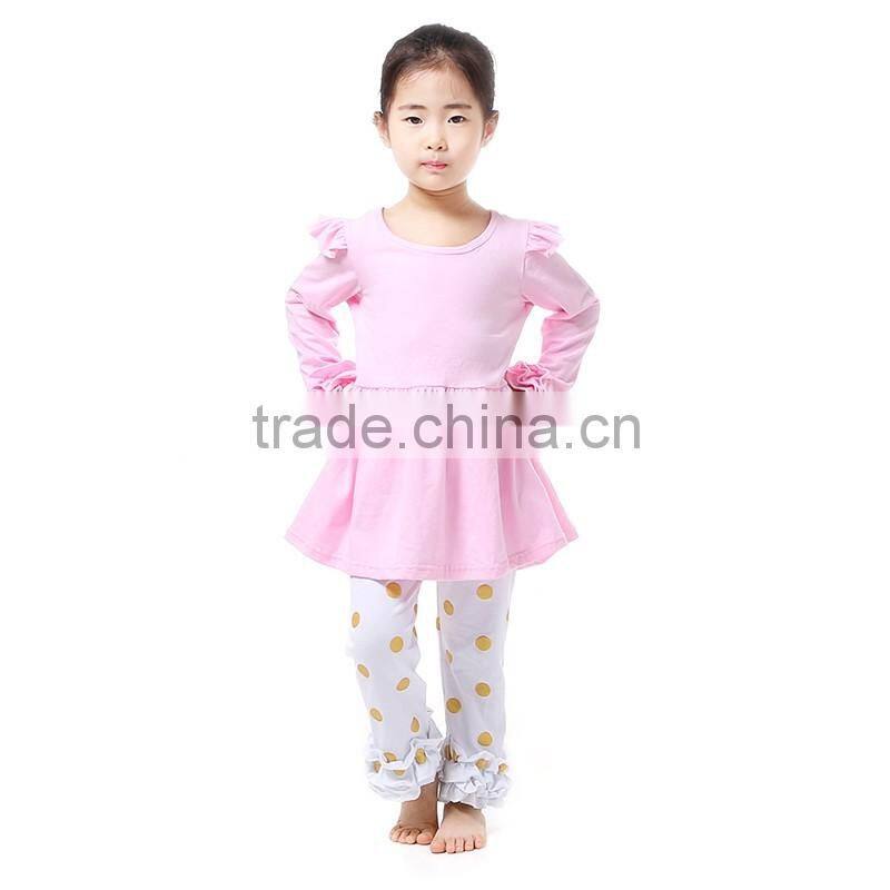 Hot Sale Baby Clothes 2016 Fall Girls Lovely Soft Cotton Ruffle Pink Baby Girls Outfit