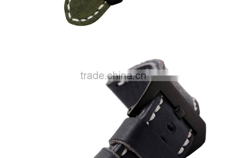 2015 New Style 22|24|26mm 100% handstitch Black Red Grey Armyeather watch strap wholesale 3pcs