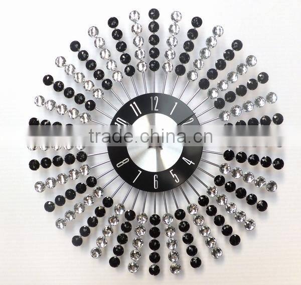 Wholesales Sunburst Wall Clock, Decorative Wall Clock in Black and brighter Plastic Bead