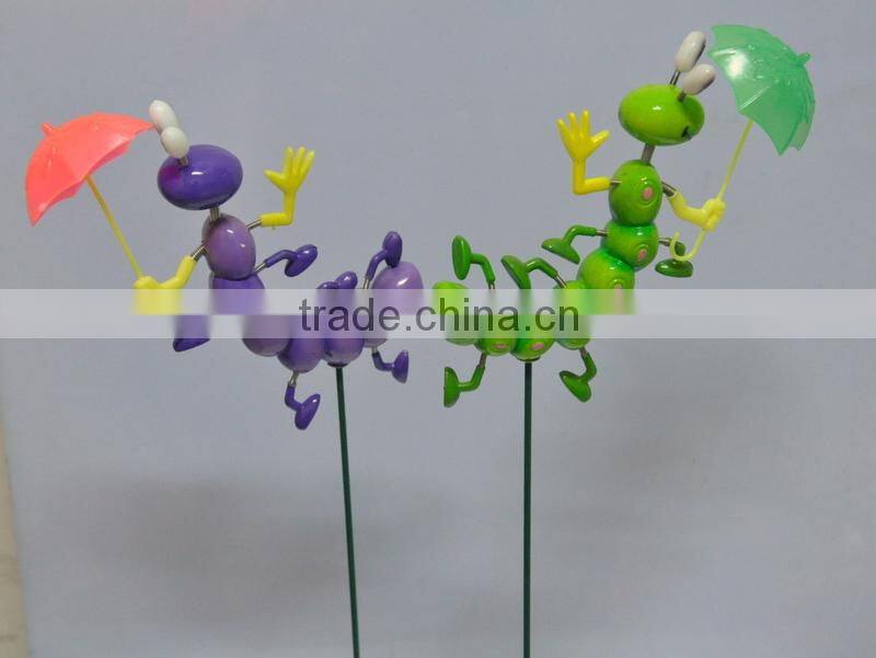 4 Inch Caterpillar with Umberlla Garden Decoration Plastic, Garden Sticks