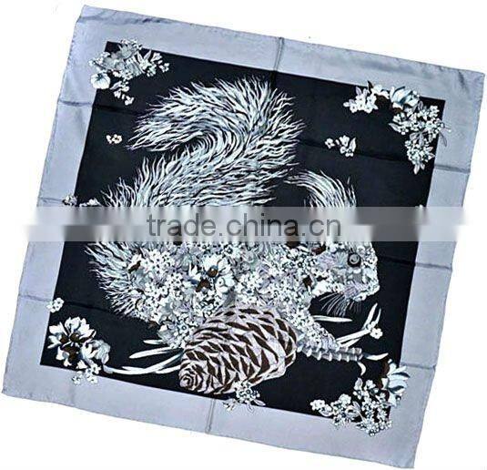 Rabbit Printed Silk Twill Foulard Scarf Blue/Navy Blue