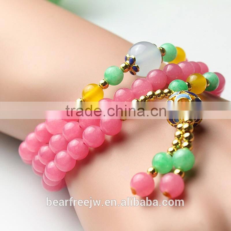 Natural Watermelon Color Malaysian Jade Buddhist Prayer Beads Tibetan Mala Wrap Bracelet