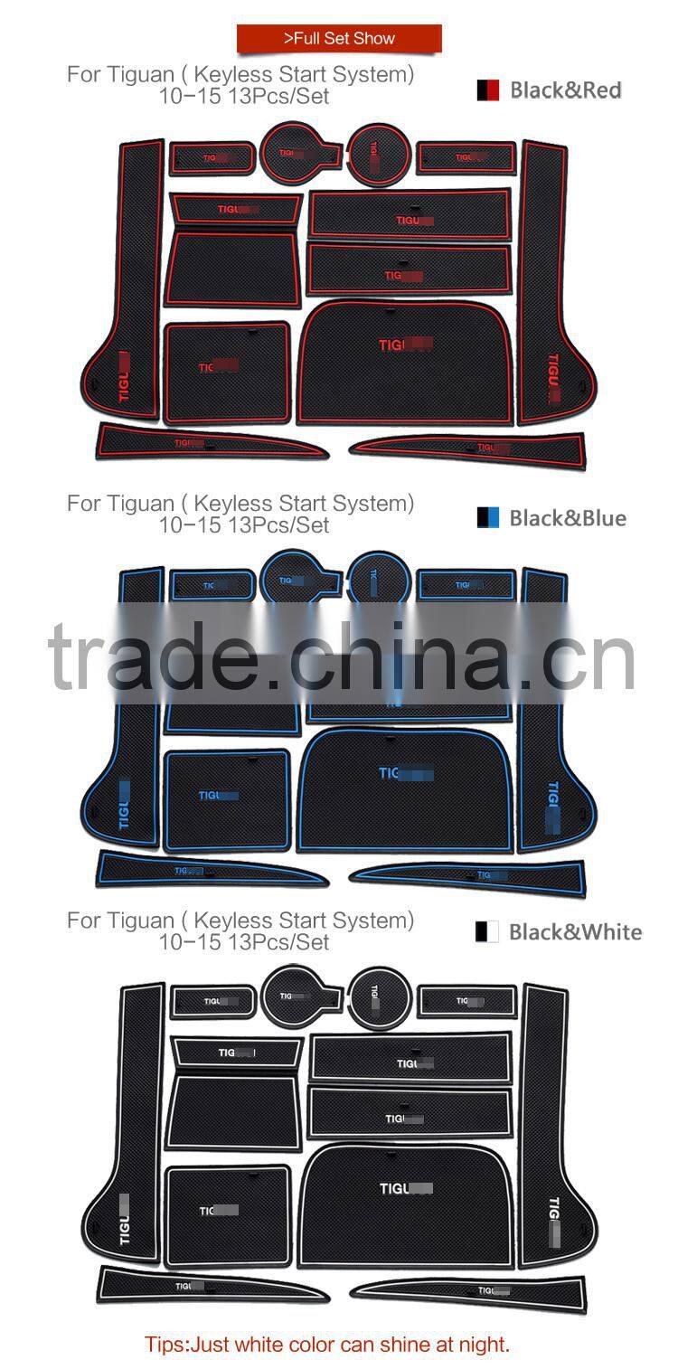 China 3 kind color car cup holder mat for Volkswagen Tiguan(keyless start system) 2010-2015 13pcs/set