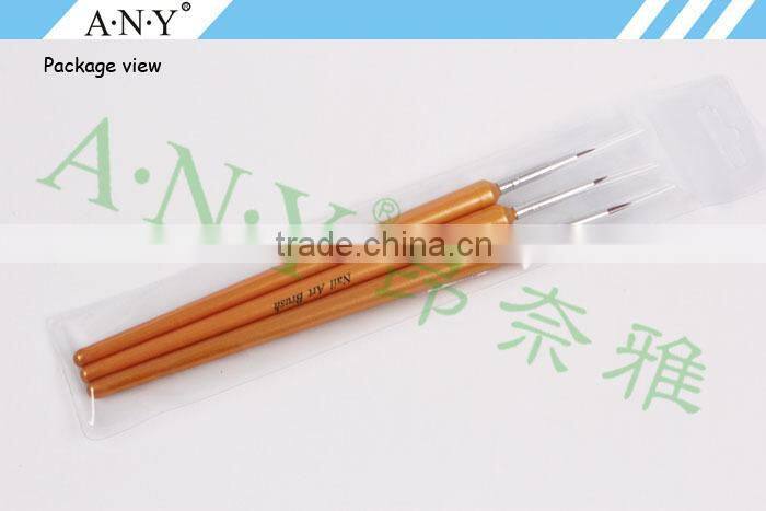 ANY Nail Art Beauty Care 3PCS Golden Wooden Handle Nylon Nail Brush Set