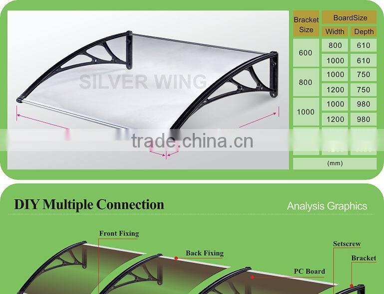 Modern transparent plastic awning small window awning parts for window awnings or door awning cover snow shelter canopy
