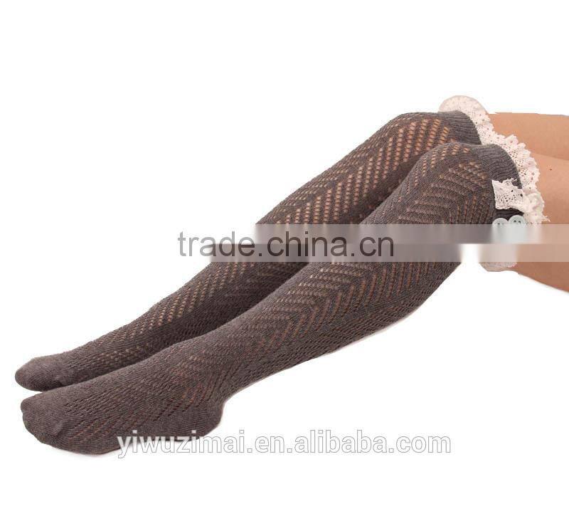 2015 Autumn and winter lace button cotton socks knee-high boots socks