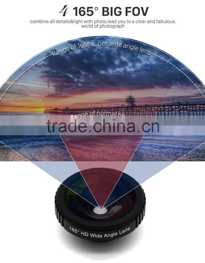 No Distortion Wide Angle Lens Clip HD 165 Degree Mobile Phone Wide Lens for iPhone 6S SE Samsung S8 S7 Huawei P9