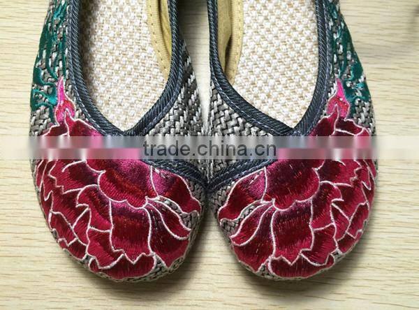 Women's Shoes Old Peking Flower Embroidered Lace Up Linen Cotton Cloth Walking Flat Shoes Oxford Sole