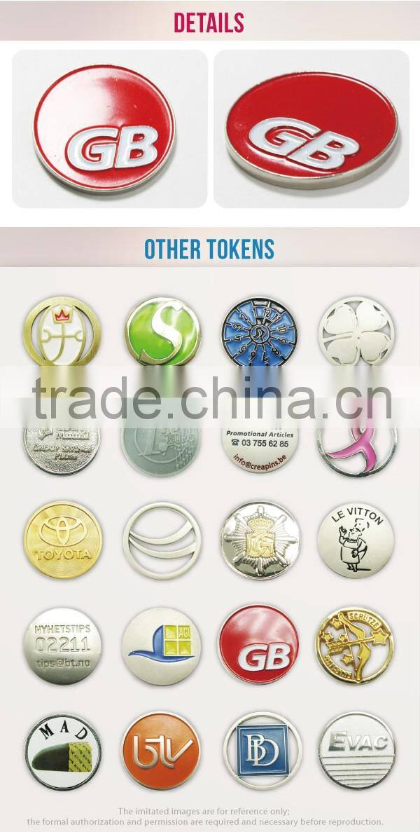 China Supplier metal printing custom euro supermarket trolley tokens