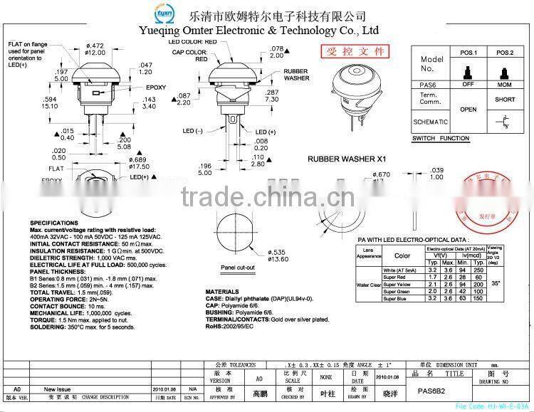 PAS6B2 high quality push button switch