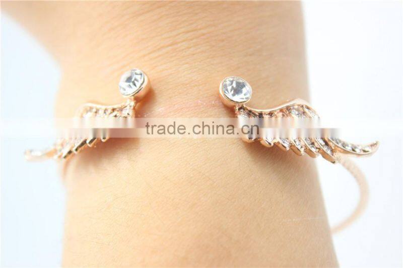 Cuff Ring Rose Gold Wave Pattern Bracelet White Crystal Rhinstone Wings Open Adjustable Cuff For Women For 2016New Intrend style
