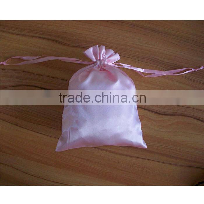 Pink Satin Drawstring Bags Embellished with Pink Ribbon and Bow - Wedding Bags, Gift Bags, Jewelry Bags
