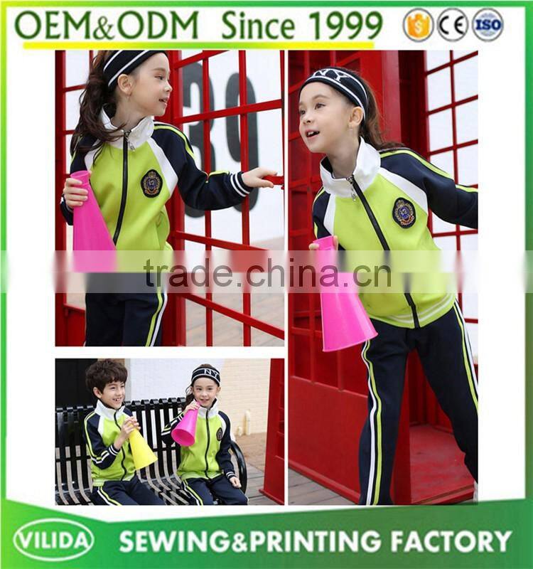 England style fashion winter primary school uniform high quality zipper red coat and bule trouser