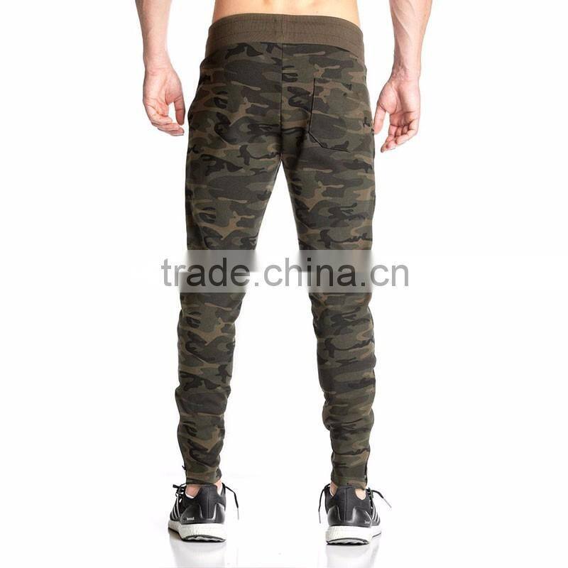 Custom mens camo joggers sweatpants with zip workout jogging pants